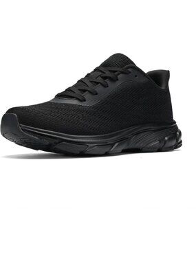 Women's All Black Running Shoes Breathable Casual Non Slip Walking Sneakers